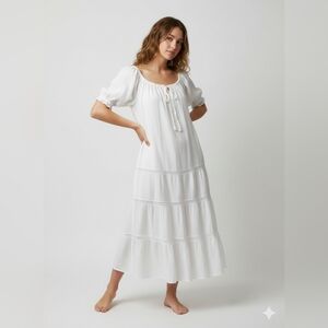 RALPH LAUREN TIERED WHITE LINEN  SMOKED BACK DRESS SIZE 12